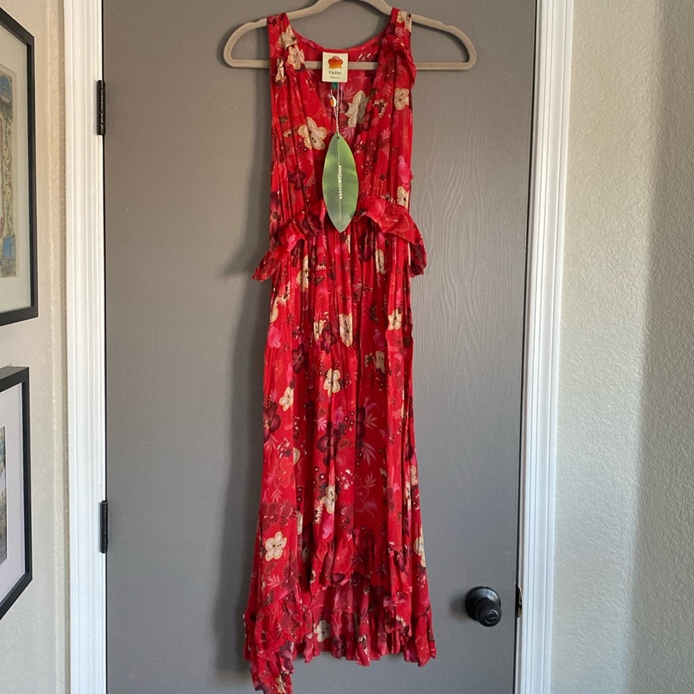 💃🏼 NWT FARM RIO “Flor de Luz” dress with frills. Size L